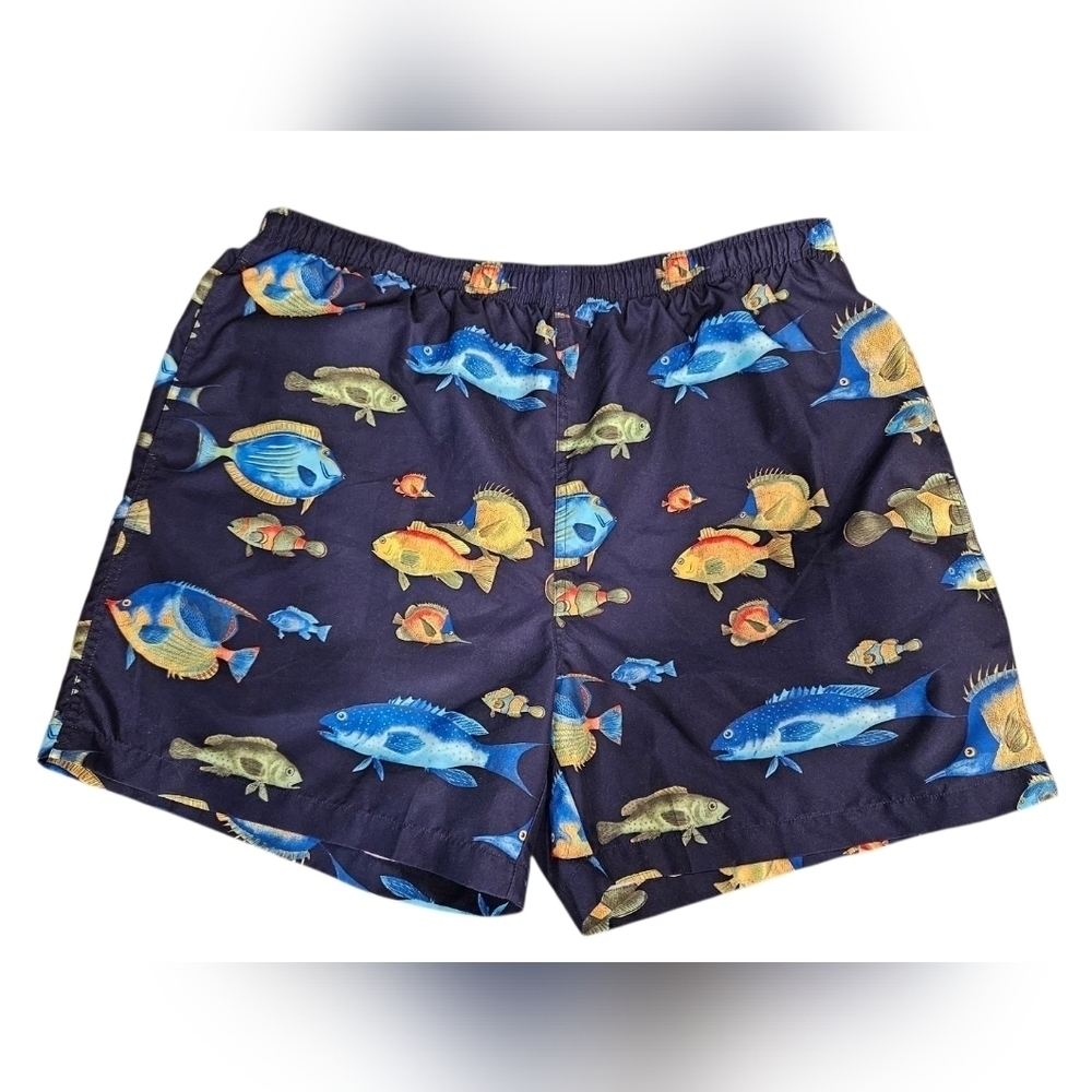 Vintage Men's Nautica Fish (Navy) Swim Trunk Shorts Sz XL